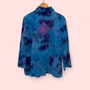 Vintage y2k corduroy blue purple patchwork tie die embellished shirt festival